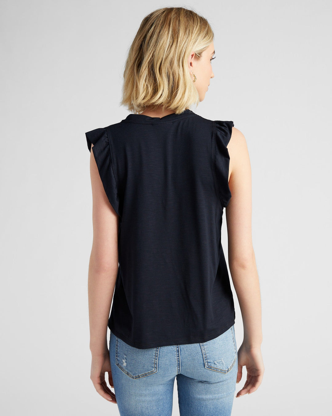 Black $|& 78&SUNNY Ruffle Shoulder Vneck Tank - SOF Back