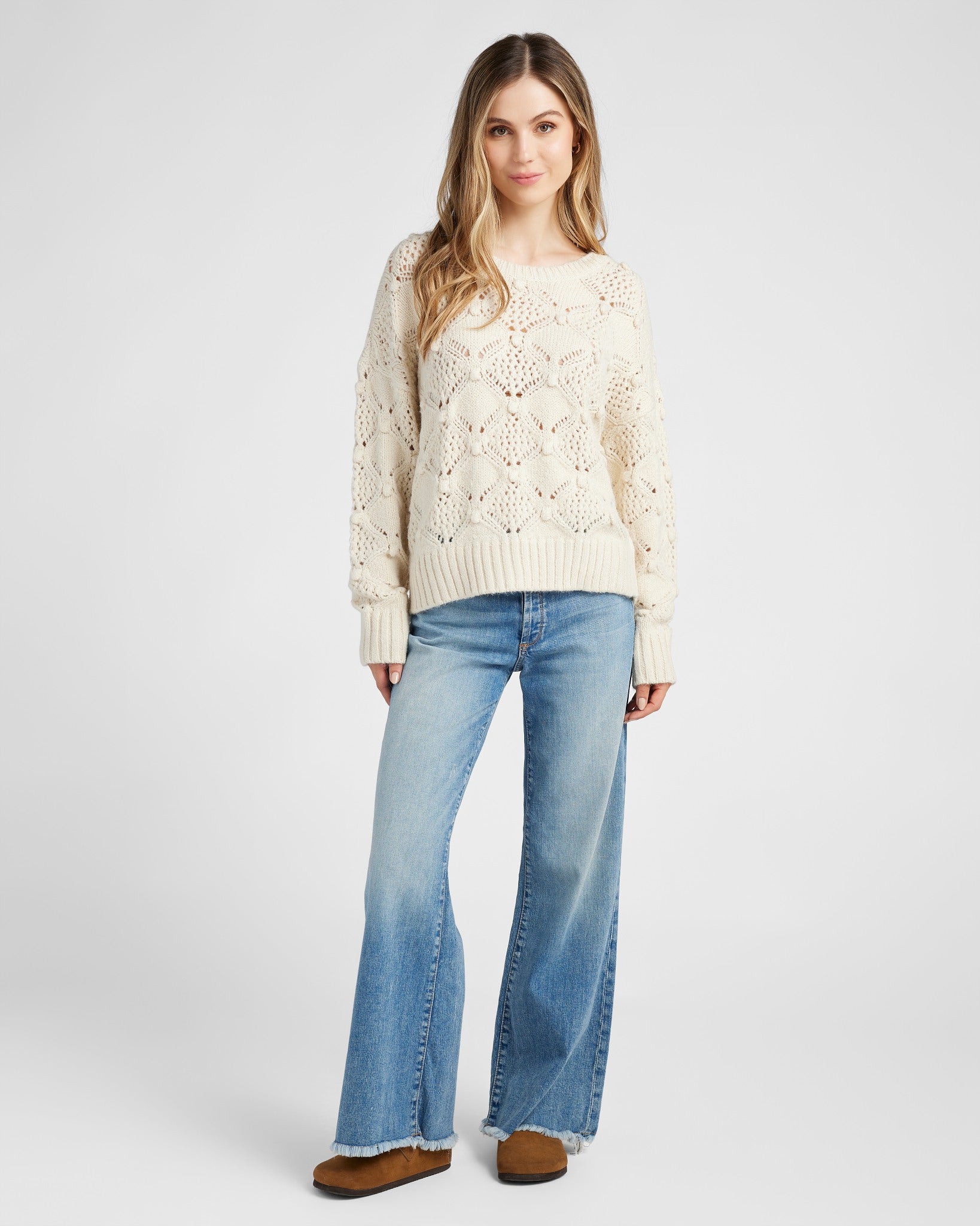 Cream $|& SEAS Fisherman Crochet Sweater - SOF Full Front