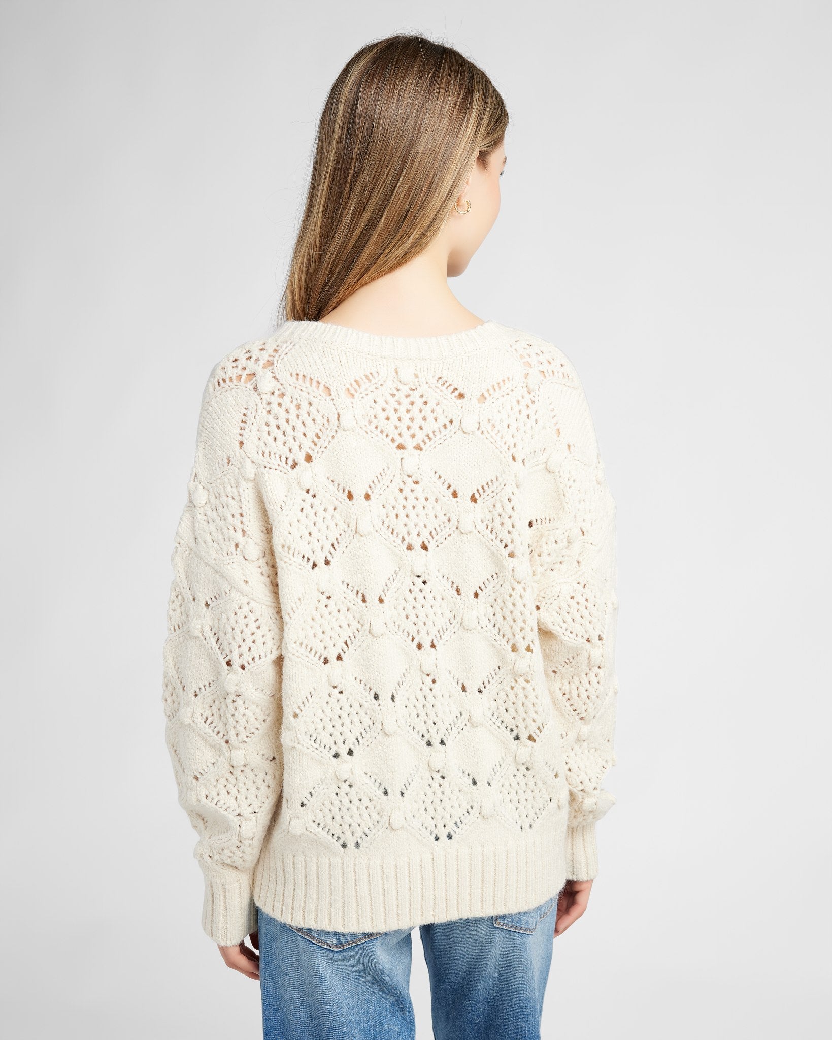 Cream $|& SEAS Fisherman Crochet Sweater - SOF Back