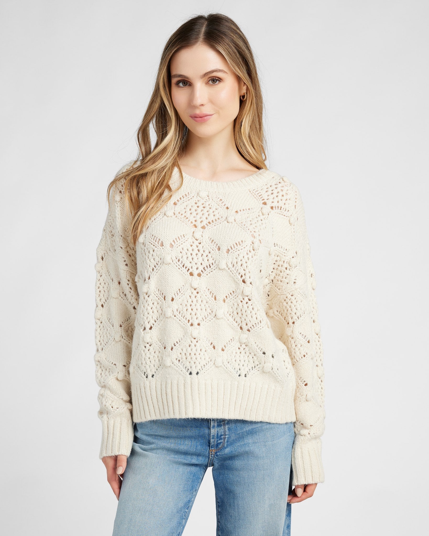 Cream $|& SEAS Fisherman Crochet Sweater - SOF Front