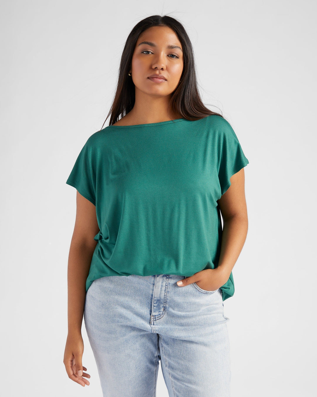 Light Hunter Green $|& 78&SUNNY Brentwood Boat Neck Top - SOF Front
