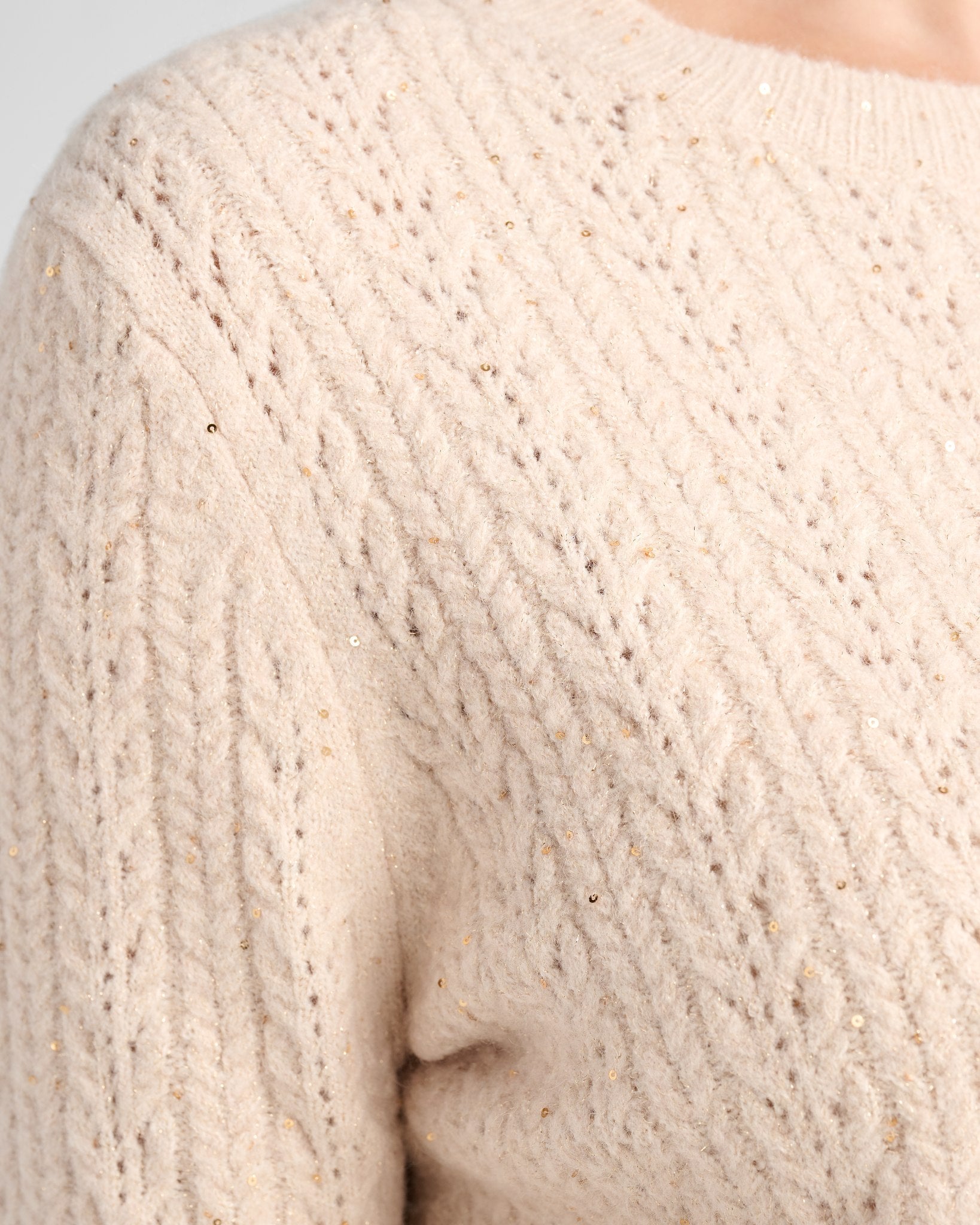 Champagne $|& SEAS Sequin Crewneck Sweater - SOF Detail