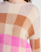 Lilac/ Chocolate/ Hot Pink Plaid $|& 78&SUNNY Eyelash Plaid Sweater - SOF Detail