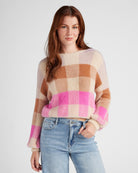 Lilac/ Chocolate/ Hot Pink Plaid $|& 78&SUNNY Eyelash Plaid Sweater - SOF Front