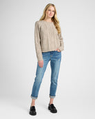 Mushroom $|& 78&SUNNY Embellished Cable Crew Sweater - SOF Full Front