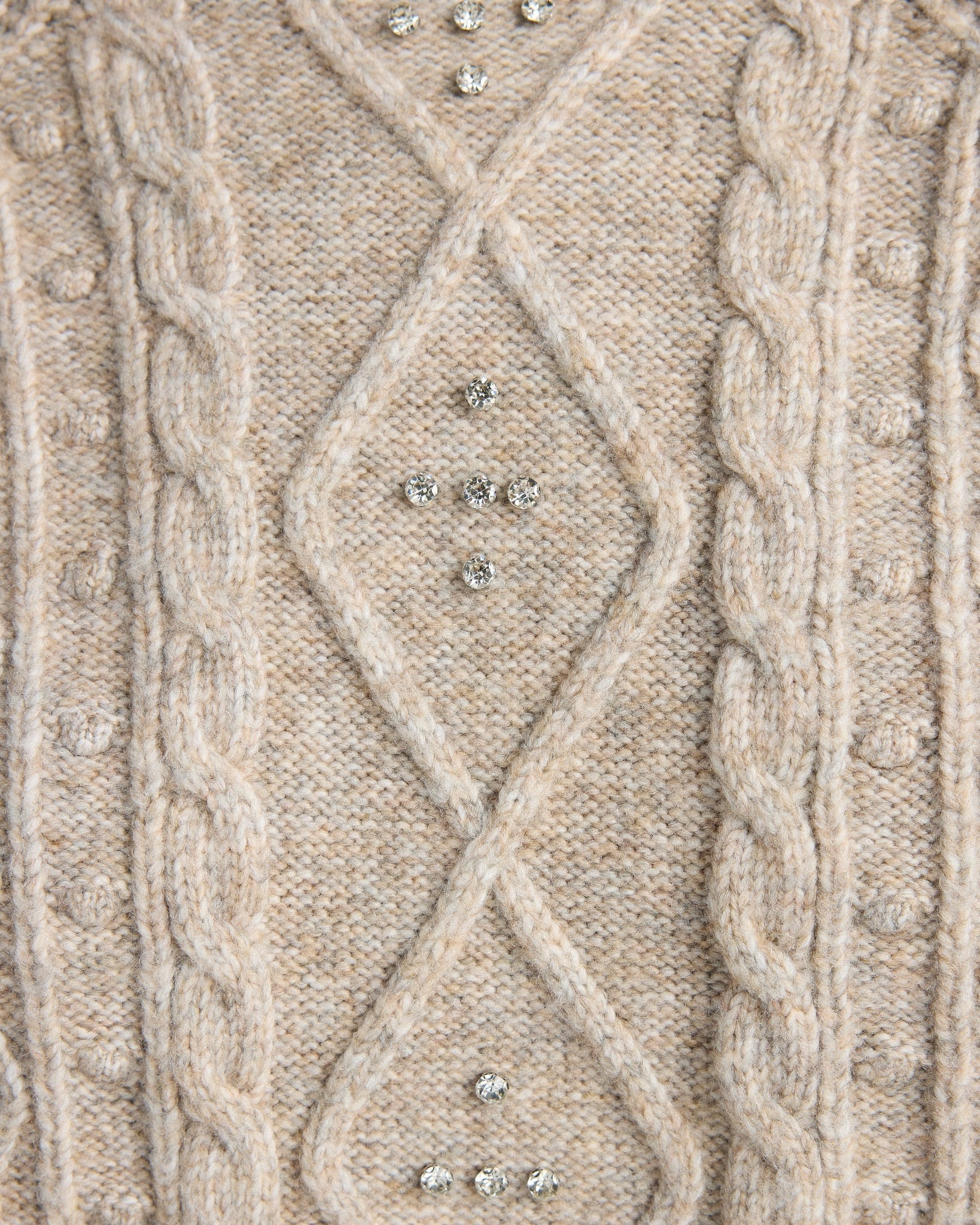 Mushroom $|& SEAS Embellished Cable Crew Sweater - SOF Detail