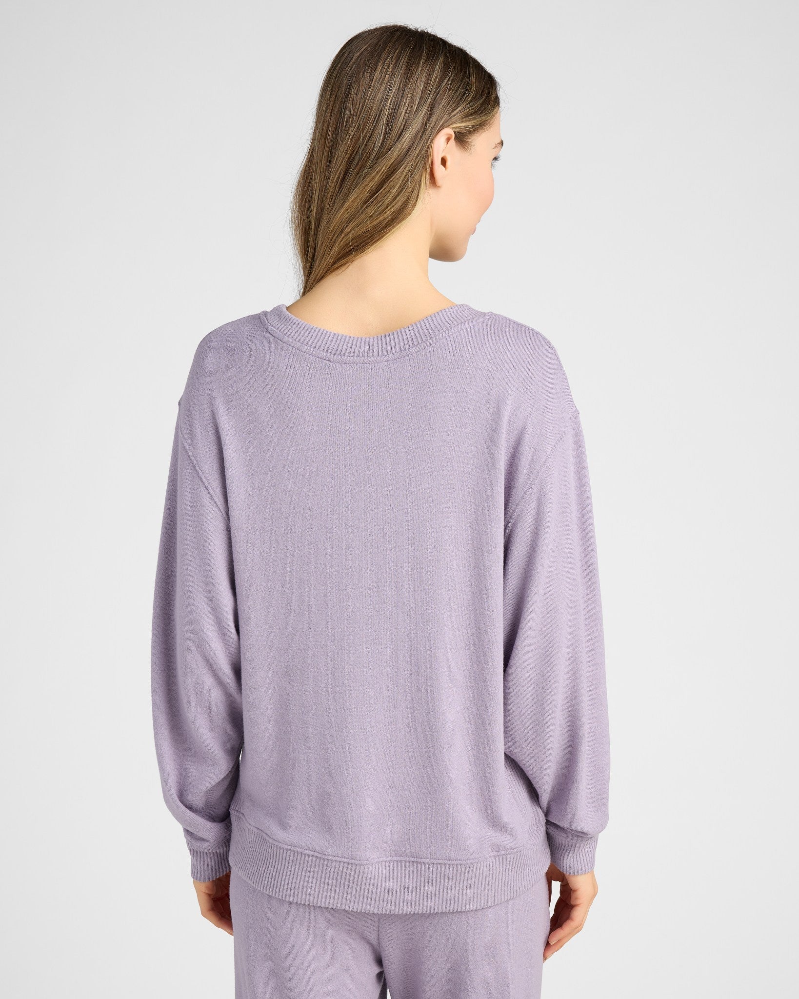 Heather Purple Sage $|& SEAS Shoreline Hacci "Tired" Graphic Pullover - SOF Back