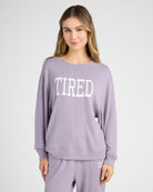 Heather Purple Sage $|& SEAS Shoreline Hacci "Tired" Graphic Pullover - SOF Front