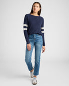 Navy/H. Grey $|& 78&SUNNY Shoreline Varsity Cozy Top - SOF Full Front