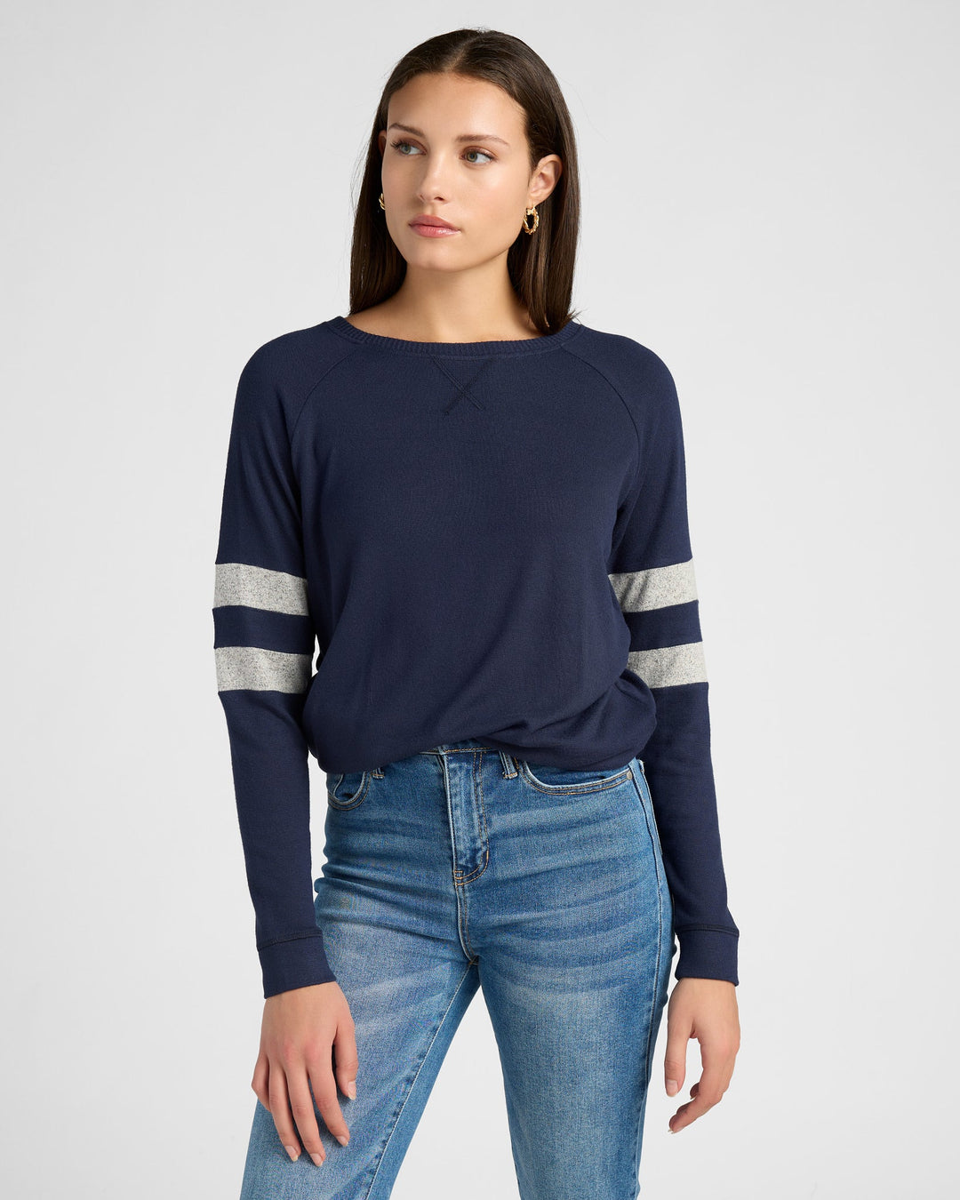 Navy/H. Grey $|& 78&SUNNY Shoreline Varsity Cozy Top - SOF Front