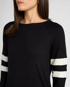 Black/Cream $|& 78&SUNNY Shoreline Varsity Cozy Top - SOF Detail