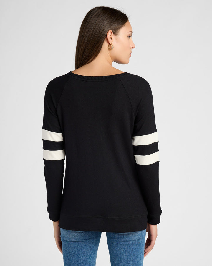 Black/Cream $|& 78&SUNNY Shoreline Varsity Cozy Top - SOF Back