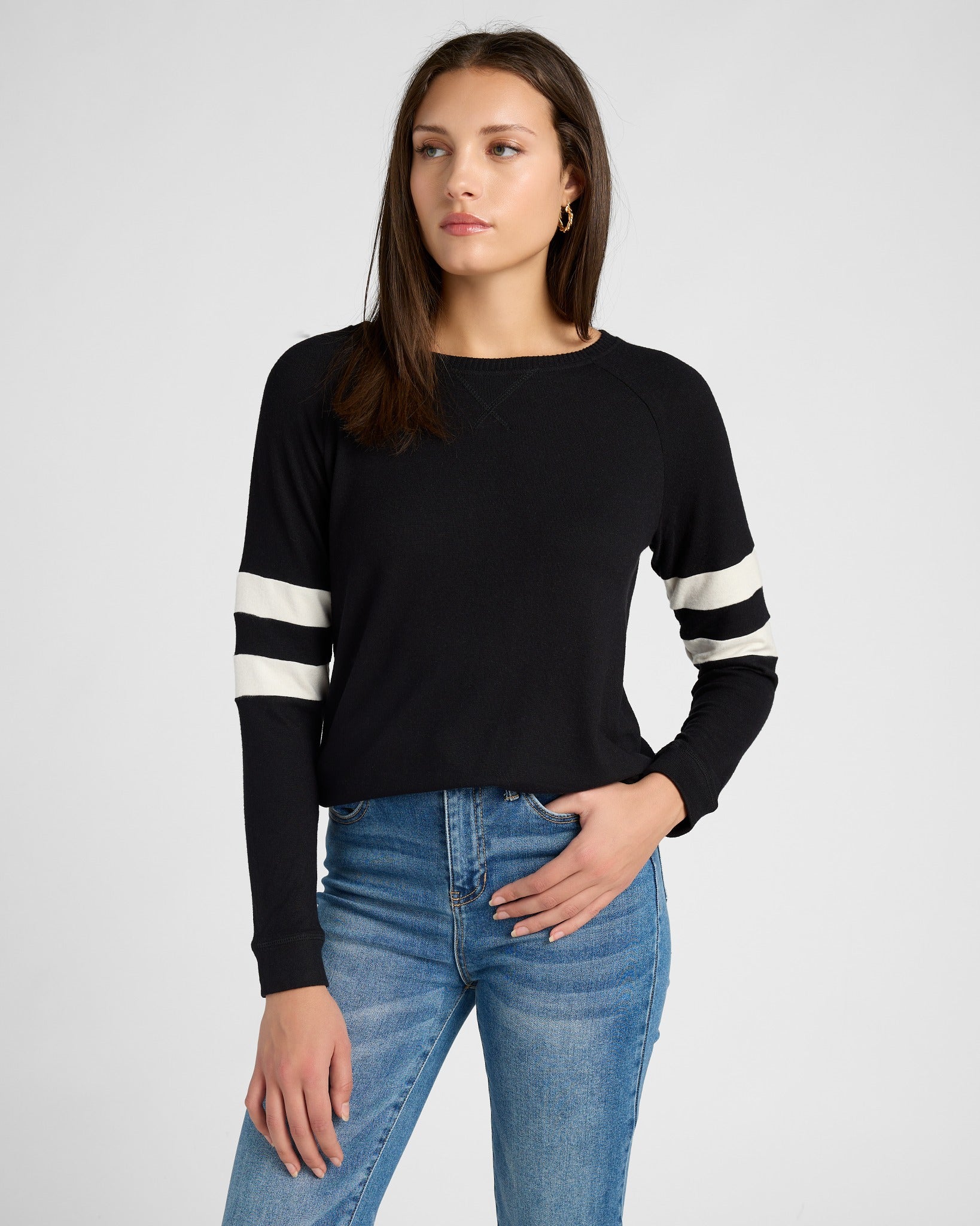 Black/Cream $|& SEAS Shoreline Varsity Cozy Top - SOF Front