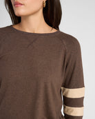 Heathered Dark Chocolate/Heathered Oatmeal $|& SEAS Shoreline Varsity Cozy Top - SOF Detail