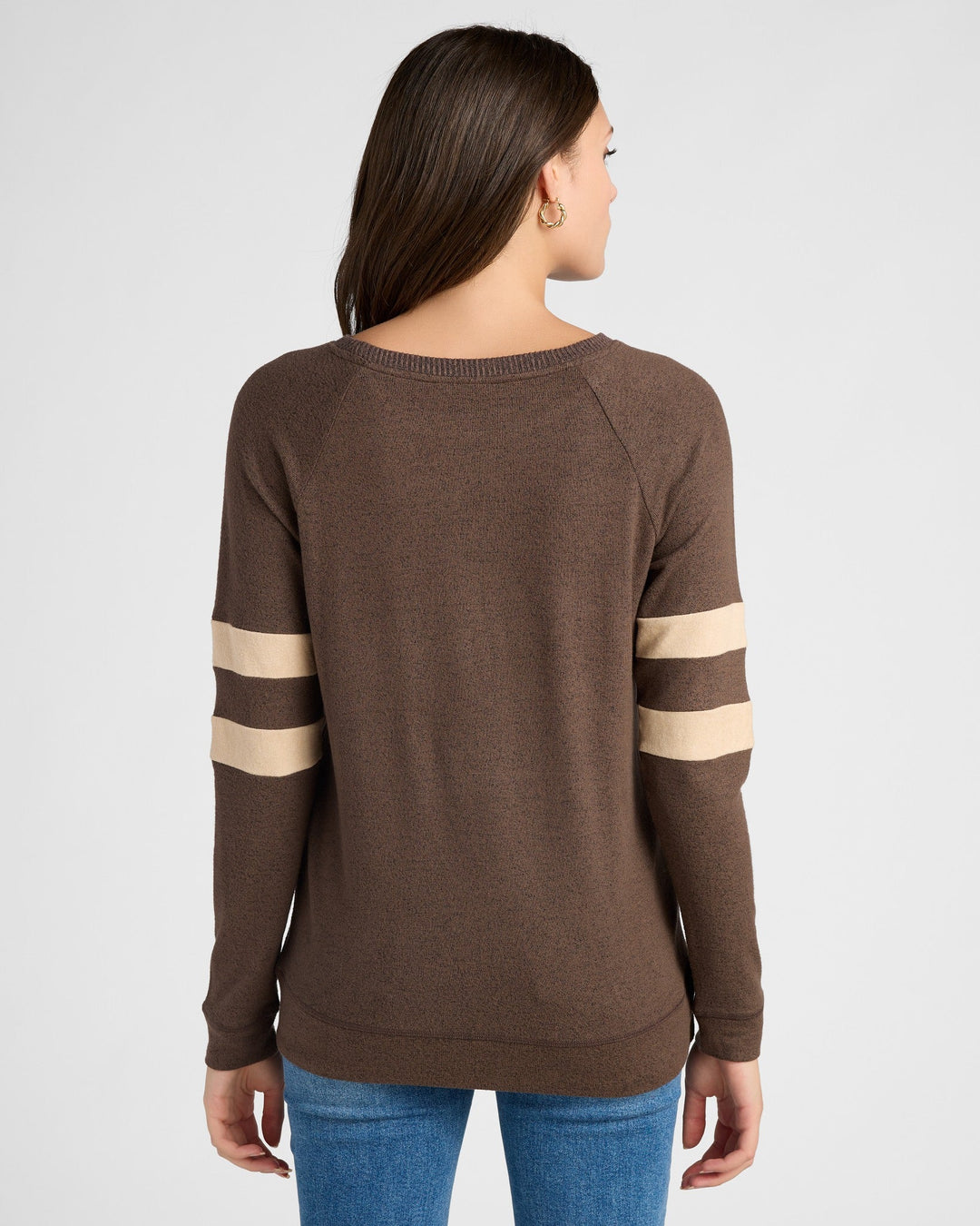 Heathered Dark Chocolate/Heathered Oatmeal $|& 78&SUNNY Shoreline Varsity Cozy Top - SOF Back