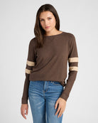 Heathered Dark Chocolate/Heathered Oatmeal $|& 78&SUNNY Shoreline Varsity Cozy Top - SOF Front