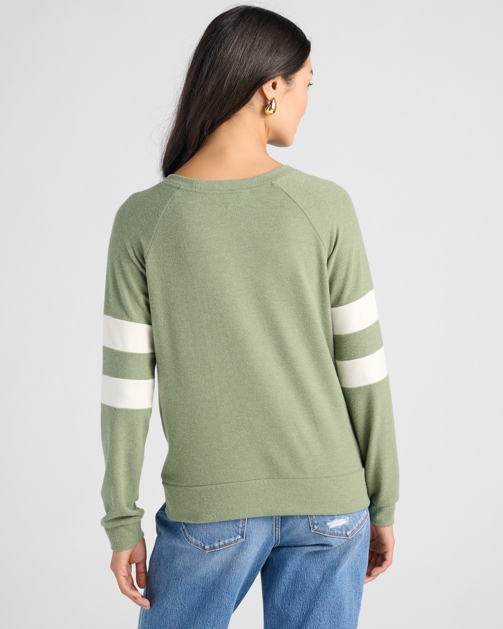 Heathered Olive/Cream $|& 78&SUNNY Shoreline Varsity Cozy Top - SOF Back