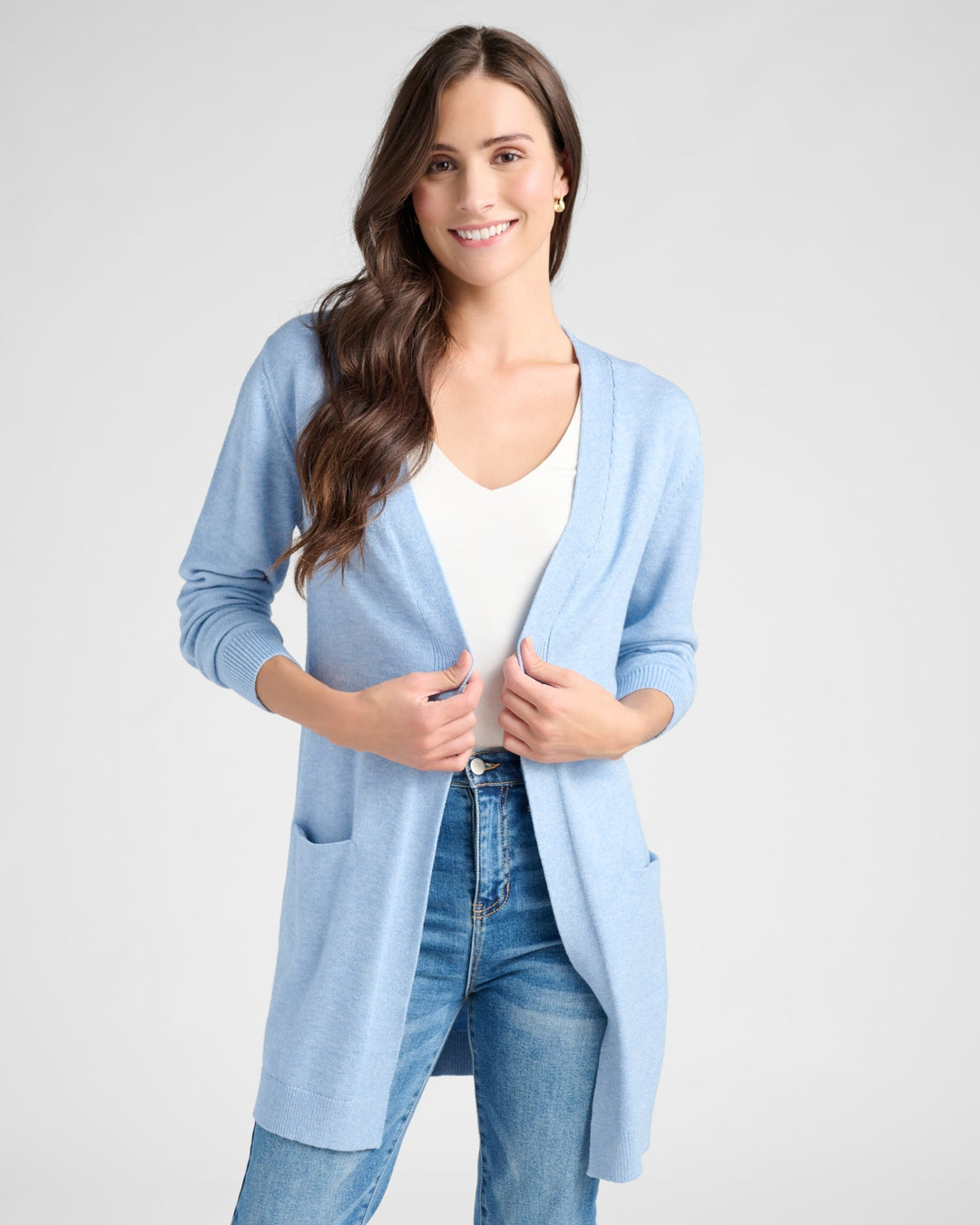 Heather Sky $|& 78&SUNNY Pacific Marled Pocket Cardigan - SOF Front