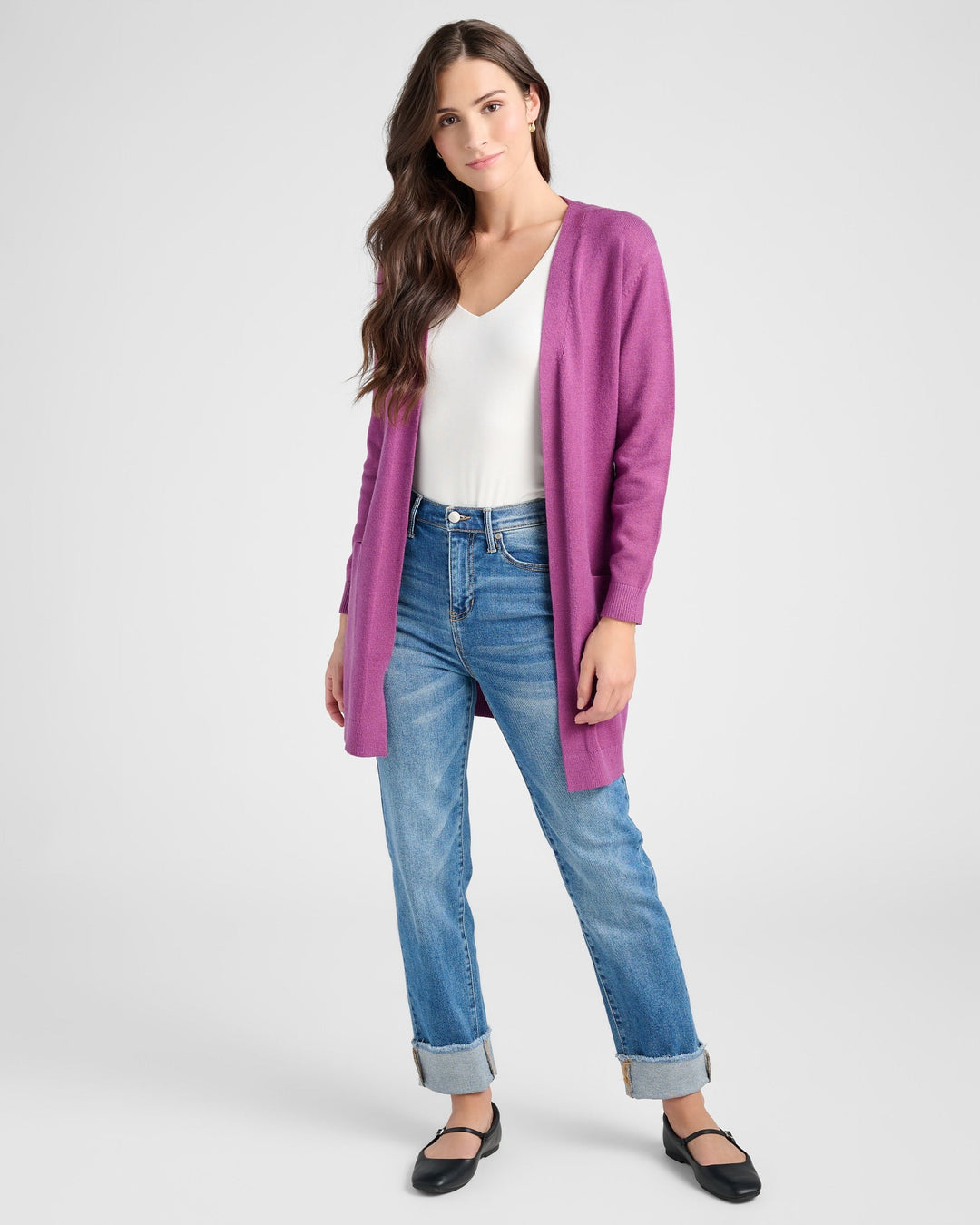 Heather Purple Sage $|& 78&SUNNY Pacific Marled Pocket Cardigan - SOF Full Front