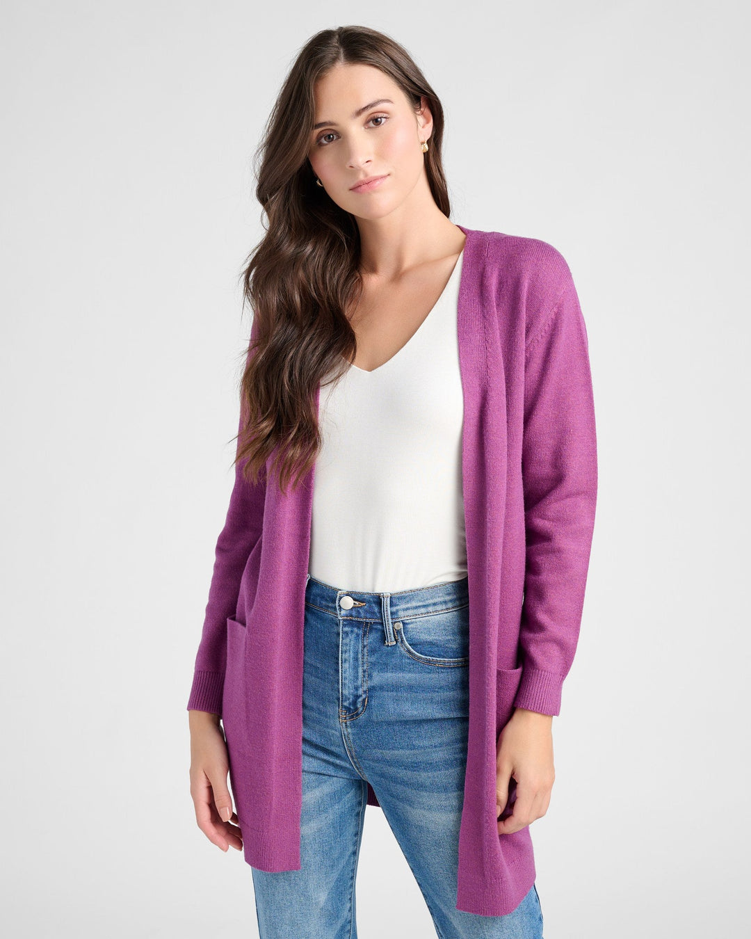 Heather Purple Sage $|& 78&SUNNY Pacific Marled Pocket Cardigan - SOF Front