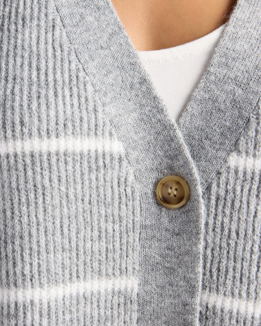 Heather Grey/White $|& 78&SUNNY Stripe Button Front Cardigan - SOF Detail