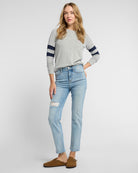 Heather Grey/Navy $|& 78&SUNNY Shoreline Varsity Cozy Top - SOF Full Front