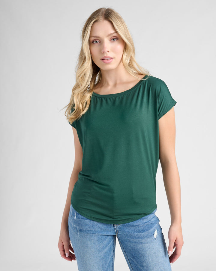 Hunter Green $|& 78&SUNNY Edgewater Off The Shoulder Tee - SOF Front