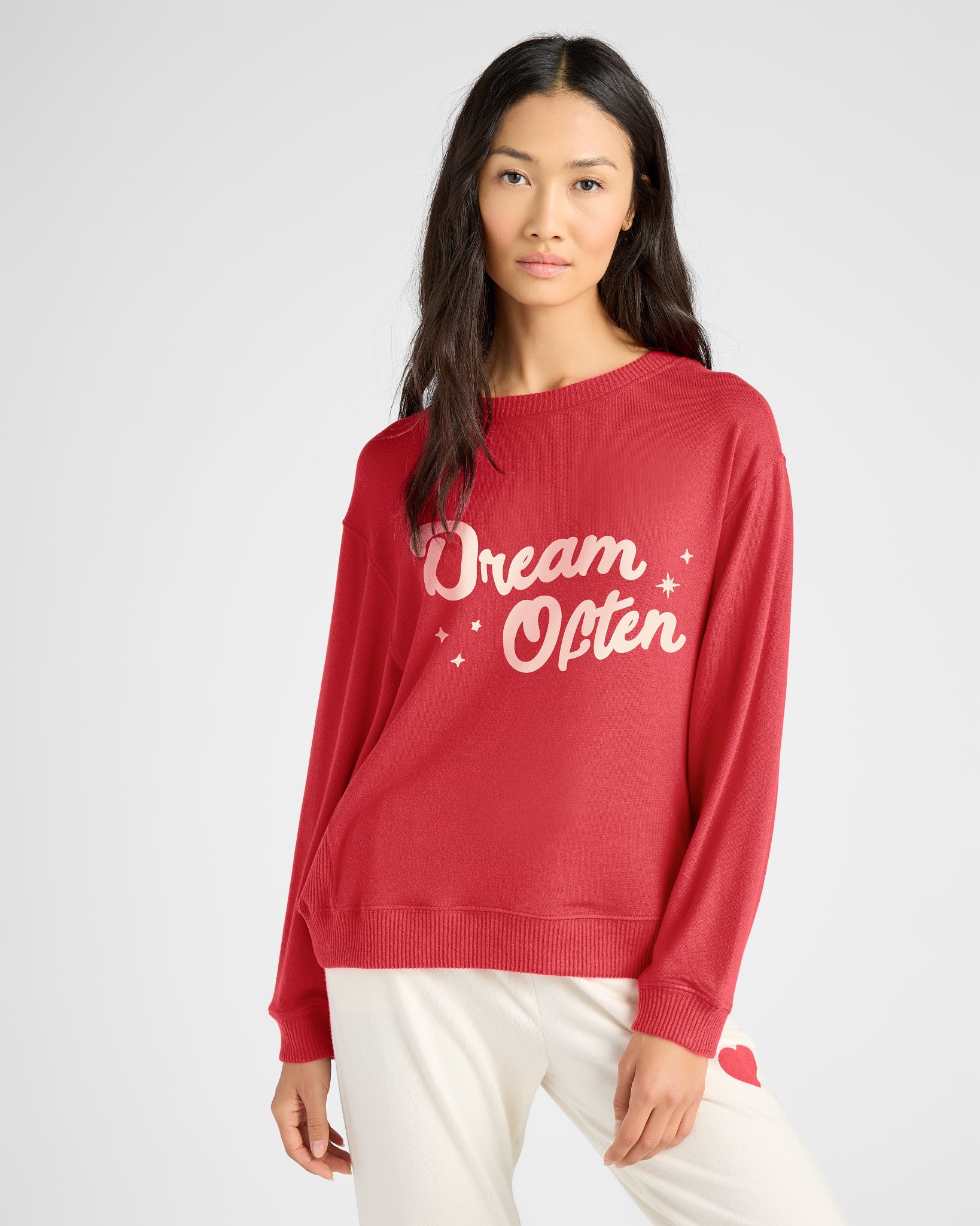 Soft Rose $|& SEAS Hacci Graphic Crew "Dream Often" Graphic Pullover - SOF Front