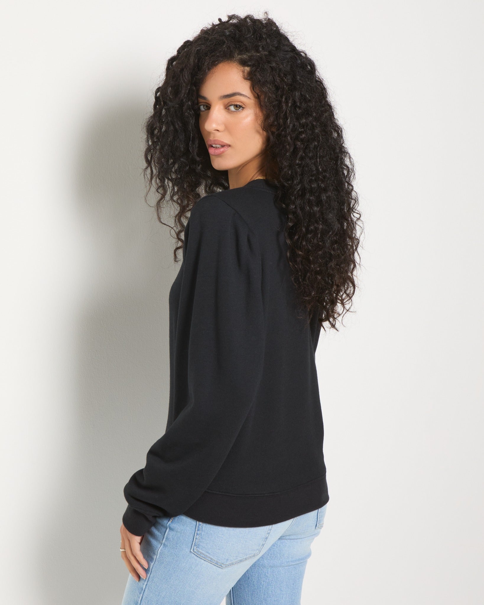 Black $|& SEAS Harbor Puff Sleeve Sweatshirt - SOF Back