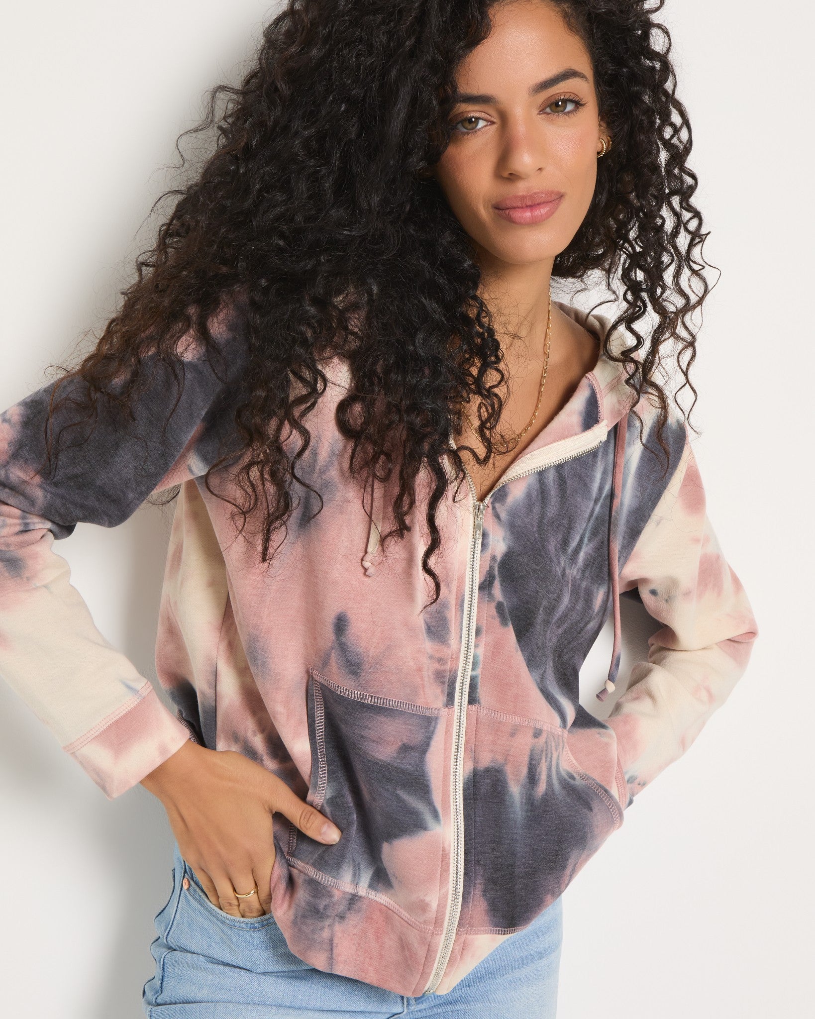 Beachy Blush Tie Dye $|& SEAS Union Square Tie Dye French Terry Zip - SOF Full Front