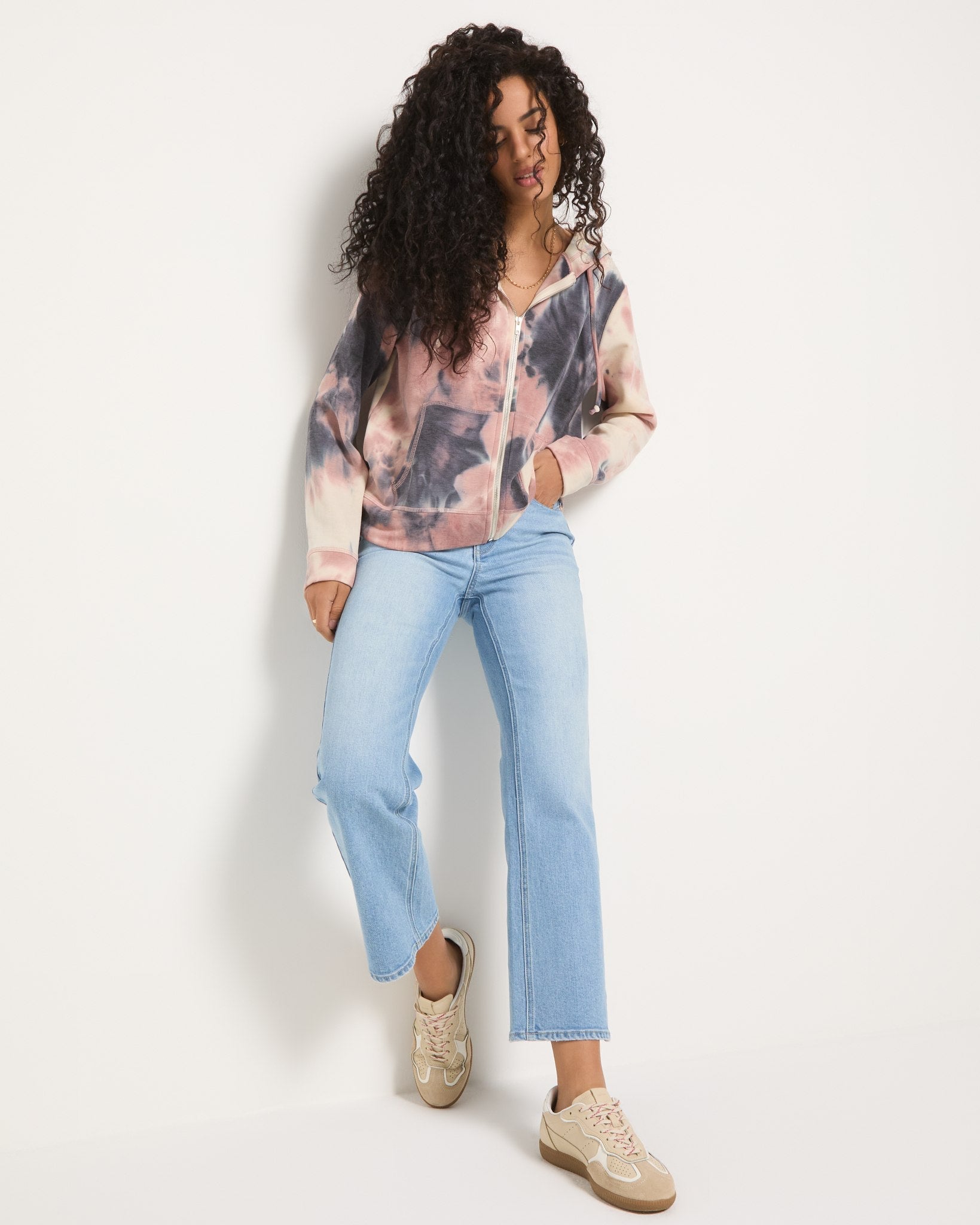 Beachy Blush Tie Dye $|& SEAS Union Square Tie Dye French Terry Zip - SOF Front