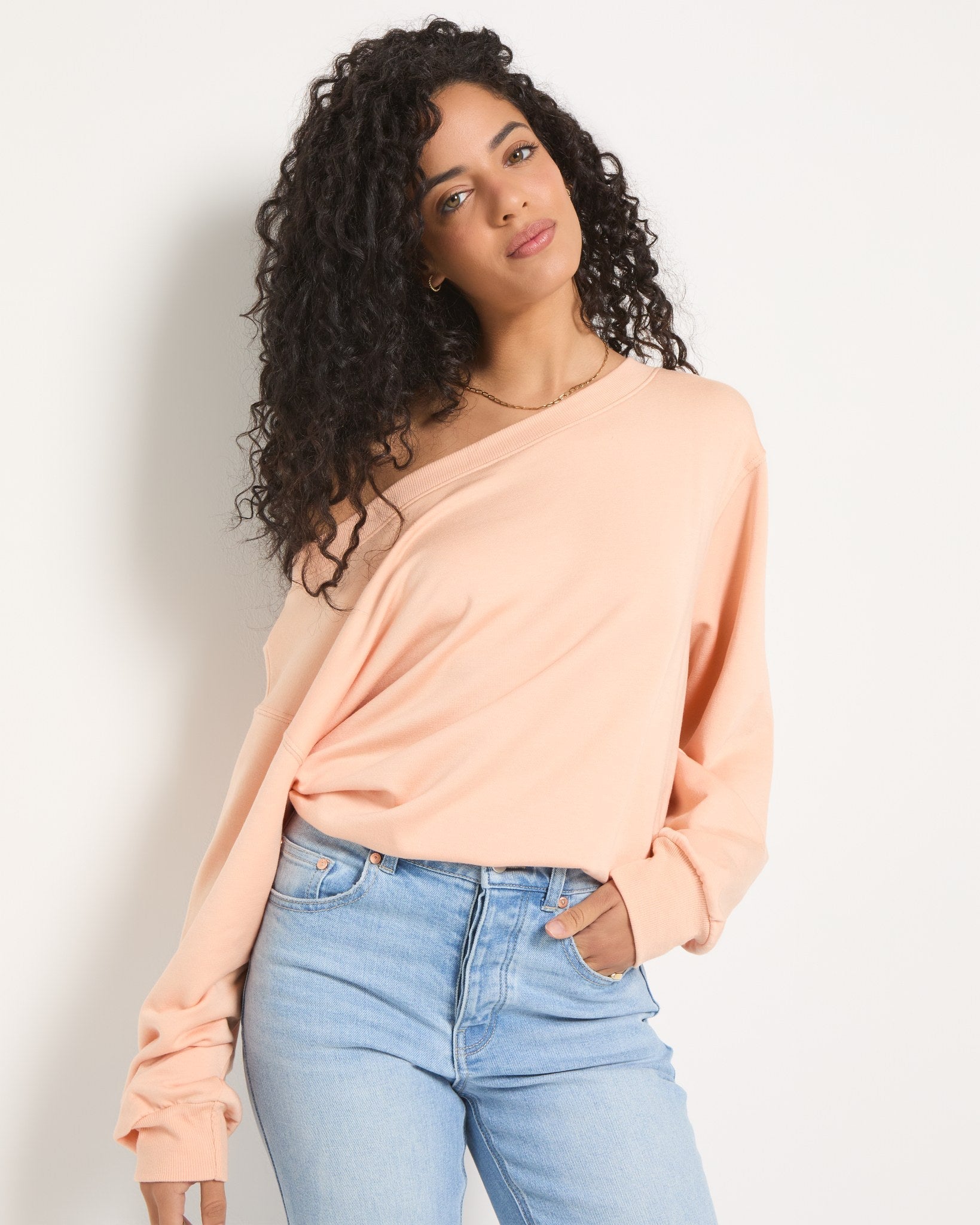 Beachy Blush $|& SEAS Brooksville One Shoulder Sweatshirt - SOF Back