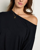 Black $|& SEAS Brooksville Slub Off The Shoulder Top - SOF Full Front