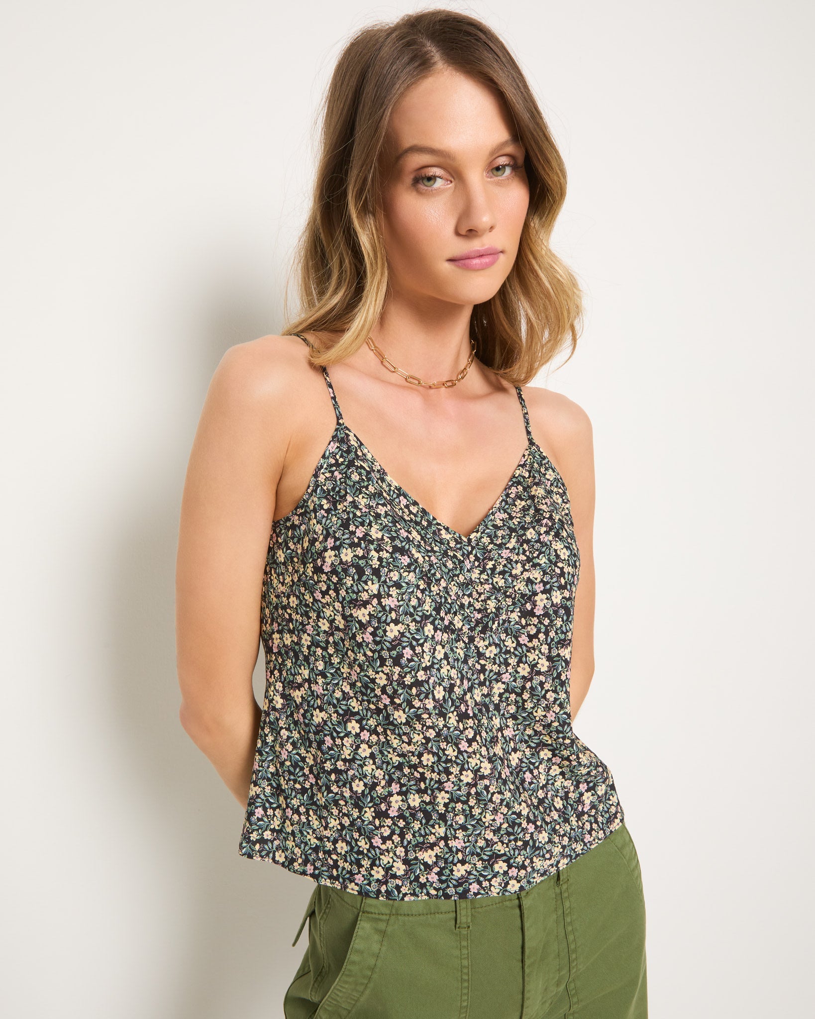 Black Floral $|& SEAS Serene Spaghetti Strap Tank - SOF Front