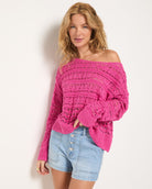 Deep Rouge $|& SEAS Sage Off Shoulder Pointelle Sweater - SOF Front