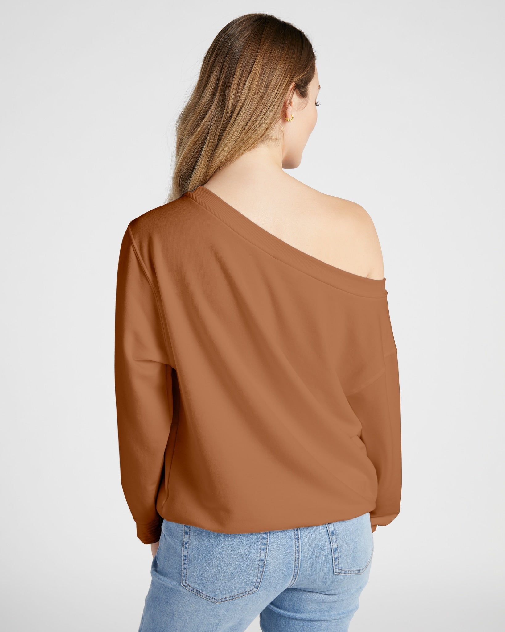 Camel $|& SEAS Brooksville One Shoulder Sweatshirt - SOF Back