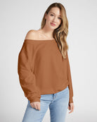 Camel $|& SEAS Brooksville One Shoulder Sweatshirt - SOF Front