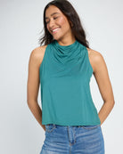 Deep Teal $|& SEAS Haven Cowl Neck Tank - SOF Front