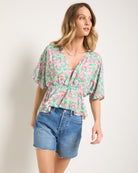 Mauve Mist Floral $|& SEAS Skysail Printed V-Neck Blouse - SOF Front