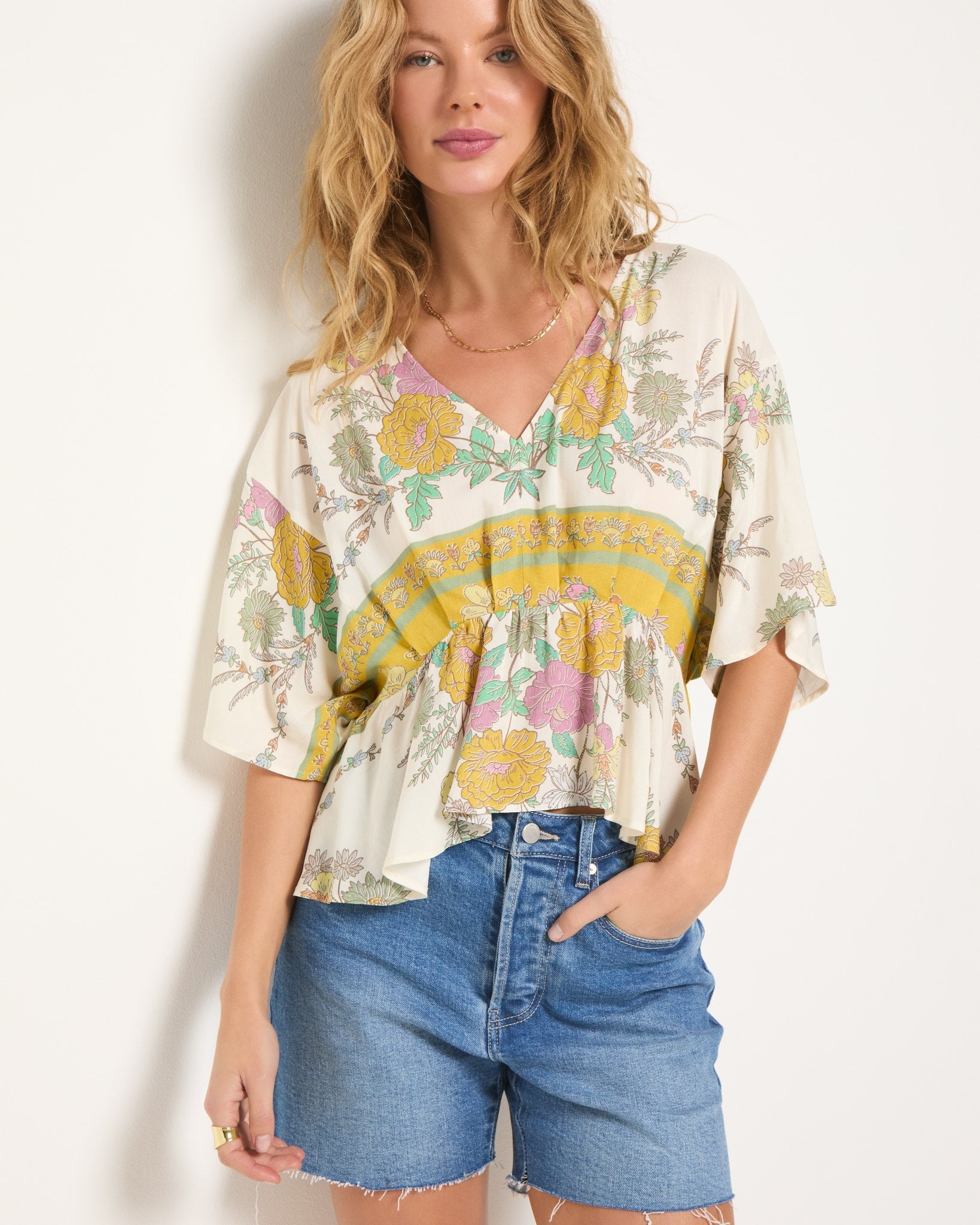 Cream Floral $|& SEAS Skysail Printed V-Neck Blouse - VOF Front