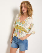 Cream Floral $|& SEAS Skysail Printed V-Neck Blouse - SOF Front