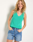 Green Apple $|& SEAS Coastal V-Neck Sweater Tank - VOF Front