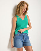 Green Apple $|& SEAS Coastal V-Neck Sweater Tank - VOF Side