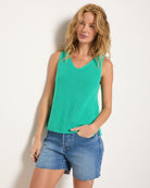 Green Apple $|& SEAS Coastal V-Neck Sweater Tank - SOF Front