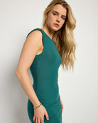Deep Teal Green $|& SEAS Fairfax Ruched Midi Dress - SOF Side
