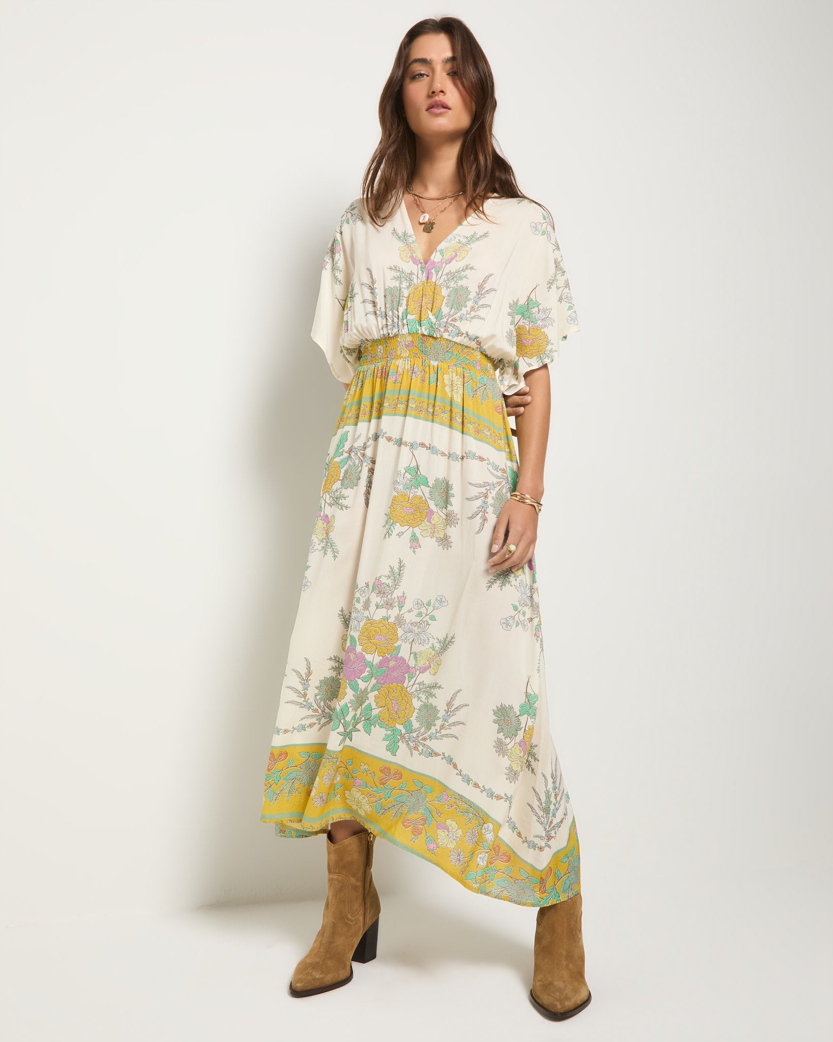 Cream Floral $|& SEAS Topanga Printed Midi Dress - SOF Front