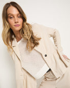Birch Beige $|& SEAS Cove Linen Peplum Blazer - SOF Full Front