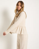 Birch Beige $|& SEAS Cove Linen Peplum Blazer - VOF Front