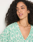 Apple Green Floral $|& SEAS Skysail Printed V-Neck Blouse - SOF Full Front