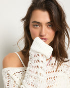 White $|& SEAS Sage Off Shoulder Pointelle Sweater - SOF Full Front